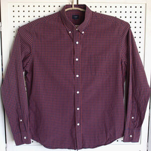 J Crew Mens SIZE XL Slim Fit Red Gingham Plaid Dress Shirt LS Button Up
